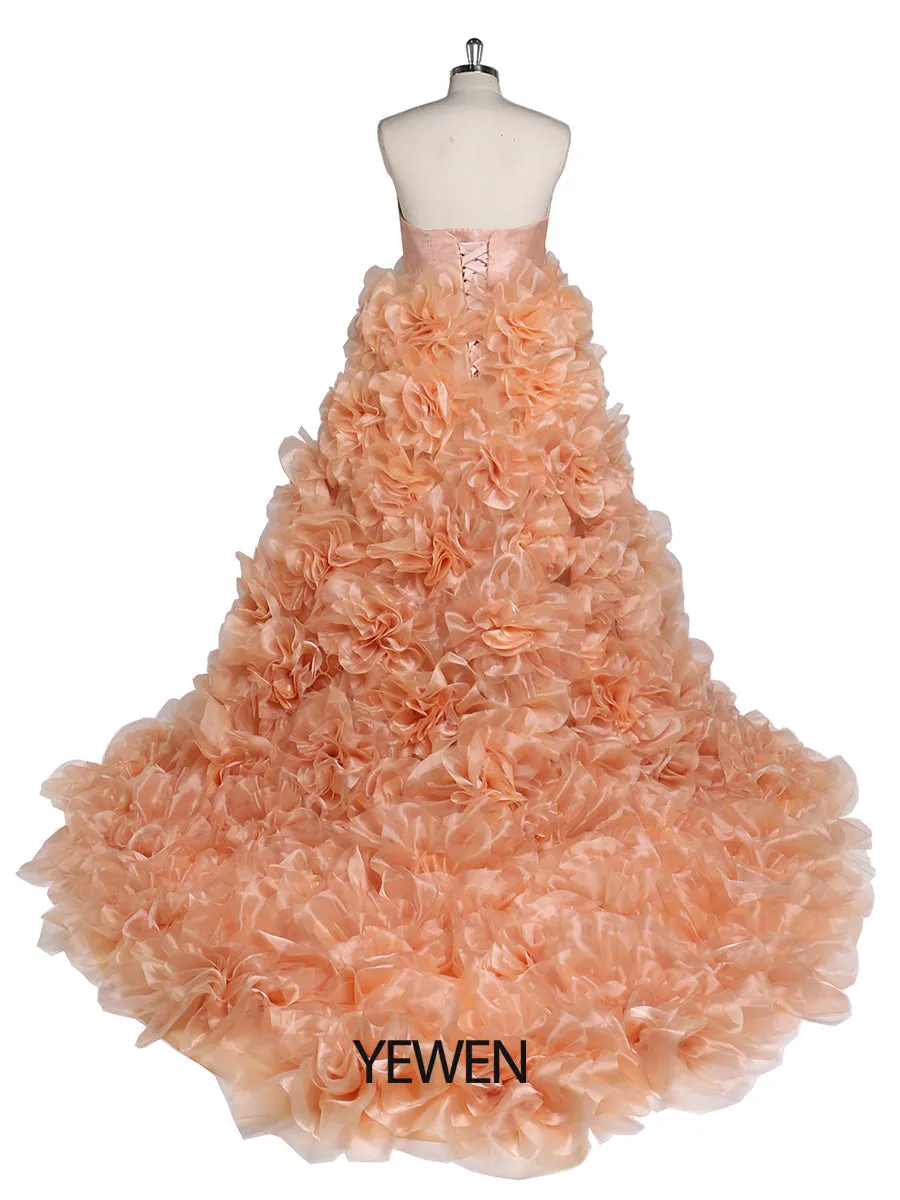 Strapless Organza 3D Flowers Maternity Dress for Photo Shoot Baby Shower Photography Gowns YW220308