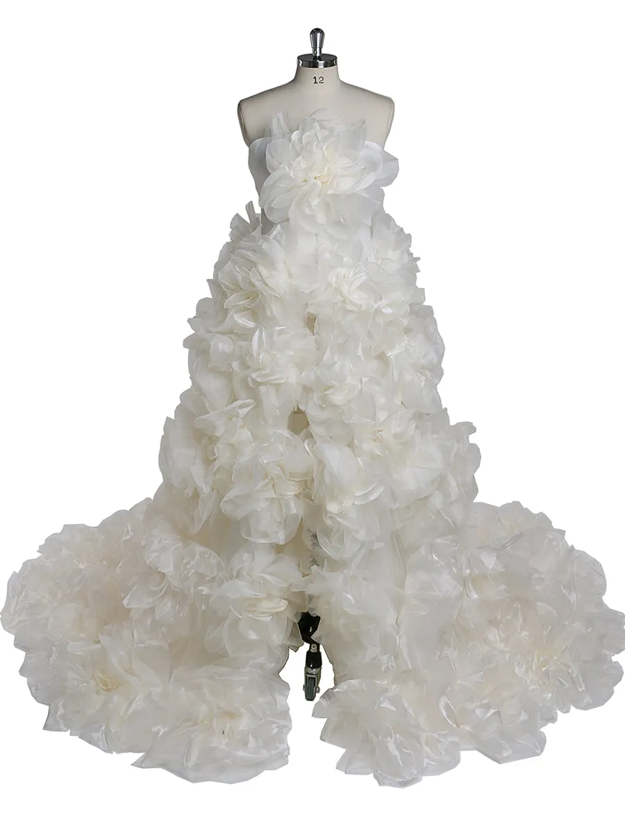 Strapless Organza 3D Flowers Maternity Dress for Photo Shoot Baby Shower Photography Gowns YW220308