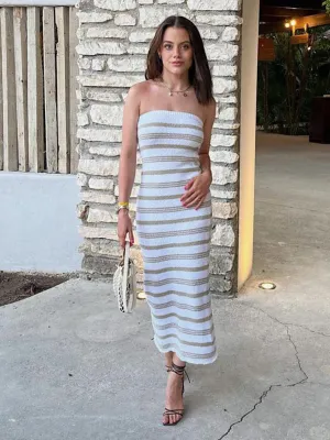 Striped Tube Top Maxi Dress with Hip-Hugging Design