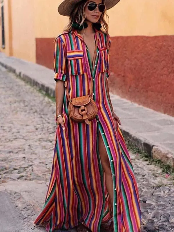 Stunncal Bohemian Multicolor Striped Dress