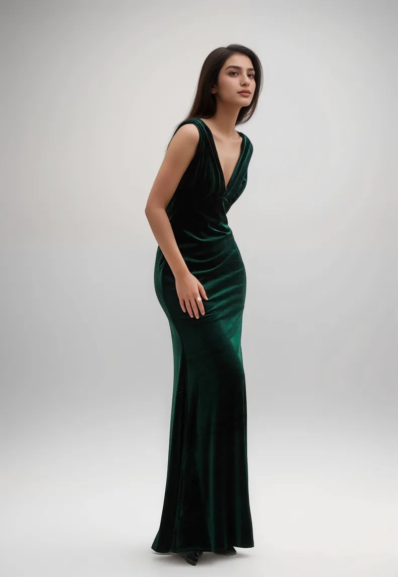 Stylish Deep V-Neck Sleeveless Fit and Flare Velvet Dress