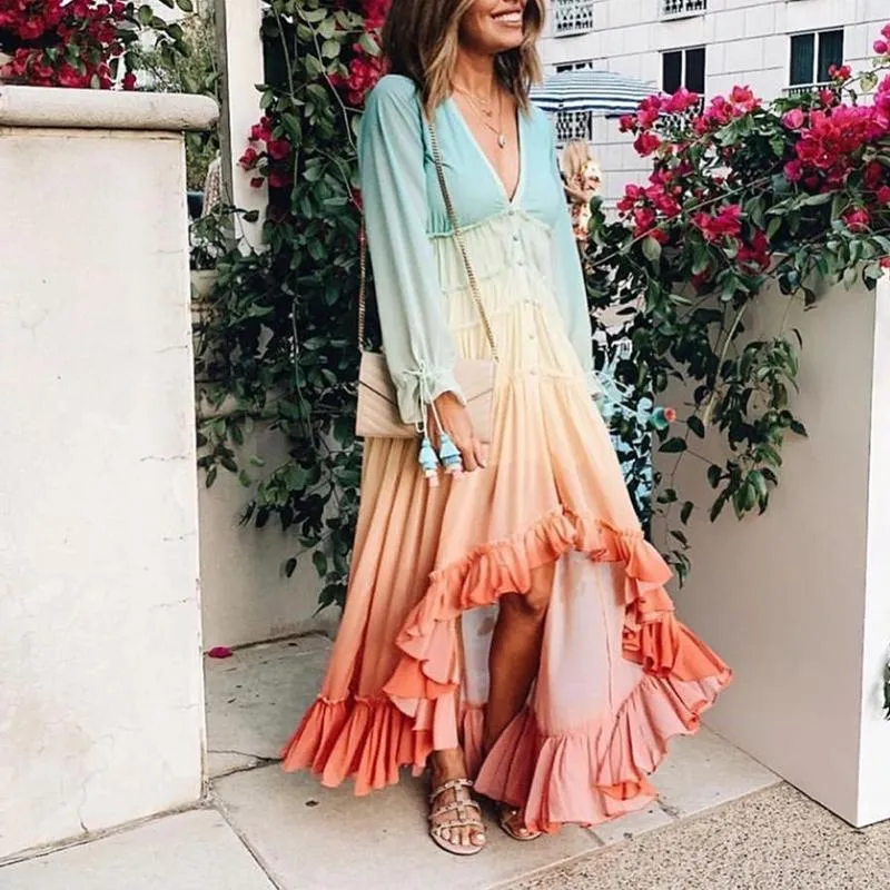 Summer Long Sleeves Boho Long Dresses