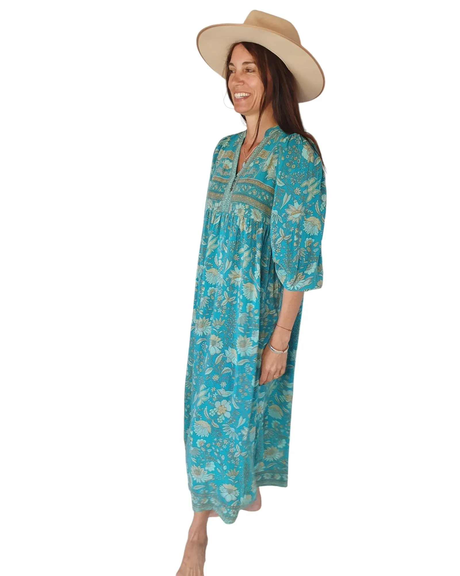 Sundance Revival Dress - turquoise with caramel and pale blue paisley