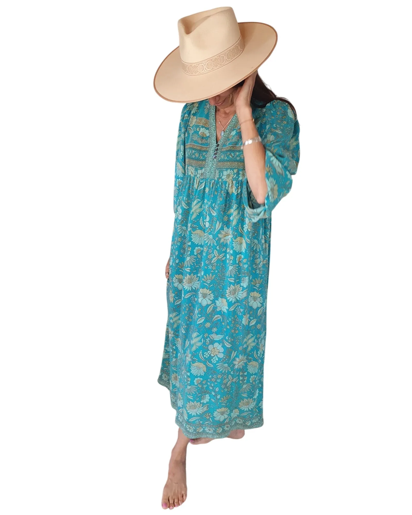 Sundance Revival Dress - turquoise with caramel and pale blue paisley