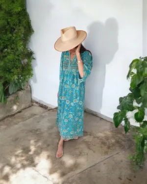 Sundance Revival Dress - turquoise with caramel and pale blue paisley