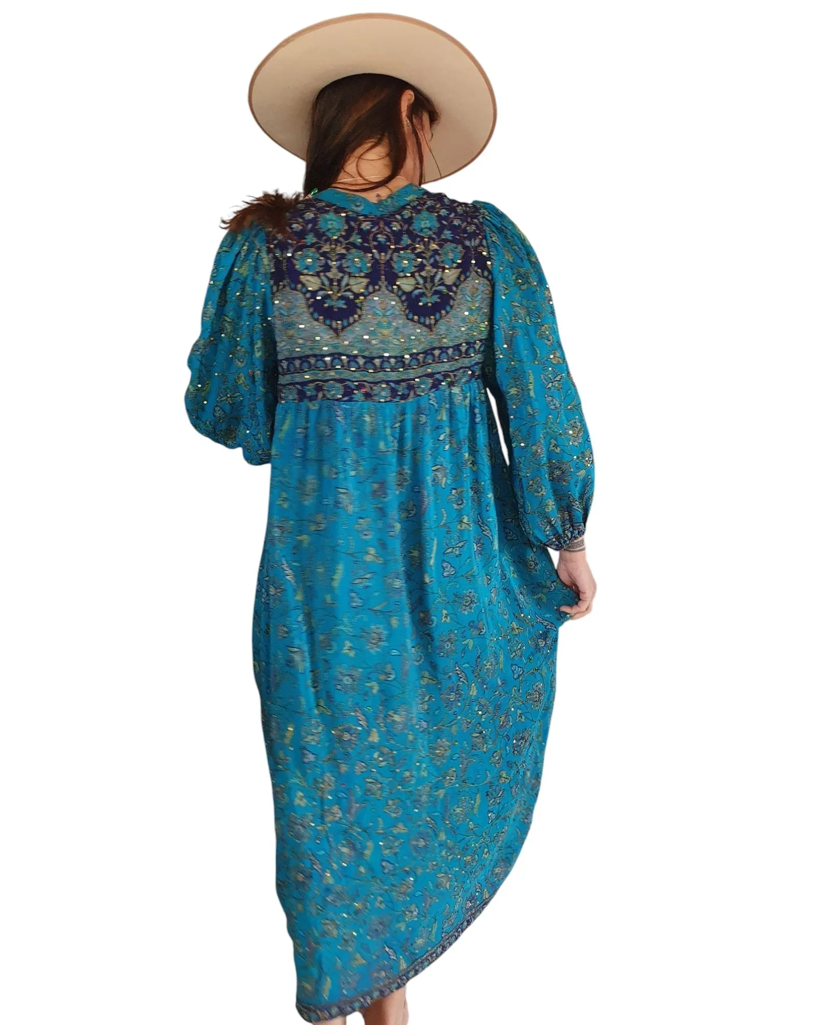 Sundance Revival Dress - turquoise with navy blue and light blue paisley with sequins