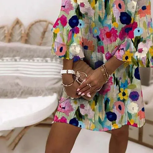 Tabitha - Romantic Floral Print V-Neck Mini Dress