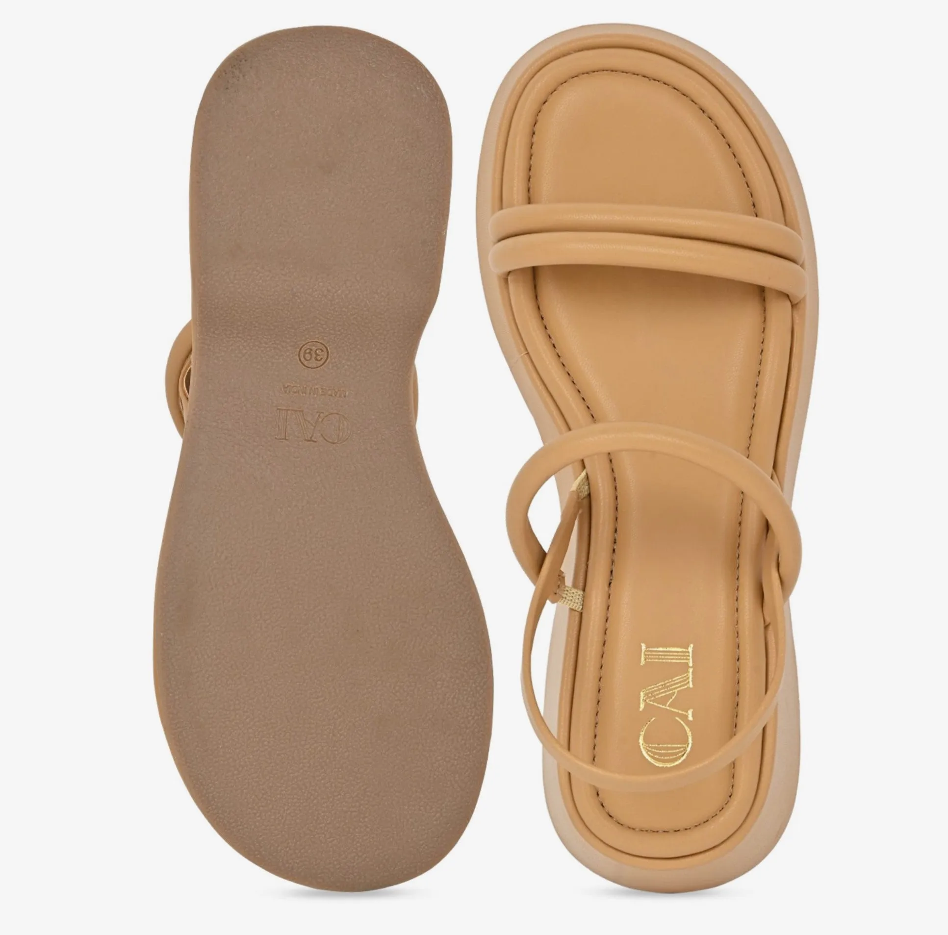 Tan strappy platform