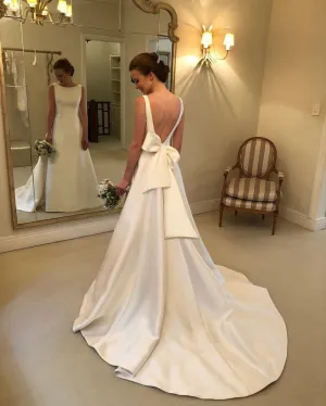 The Sales Rack-Bohemian Satin Bridal Dress With Bow Back