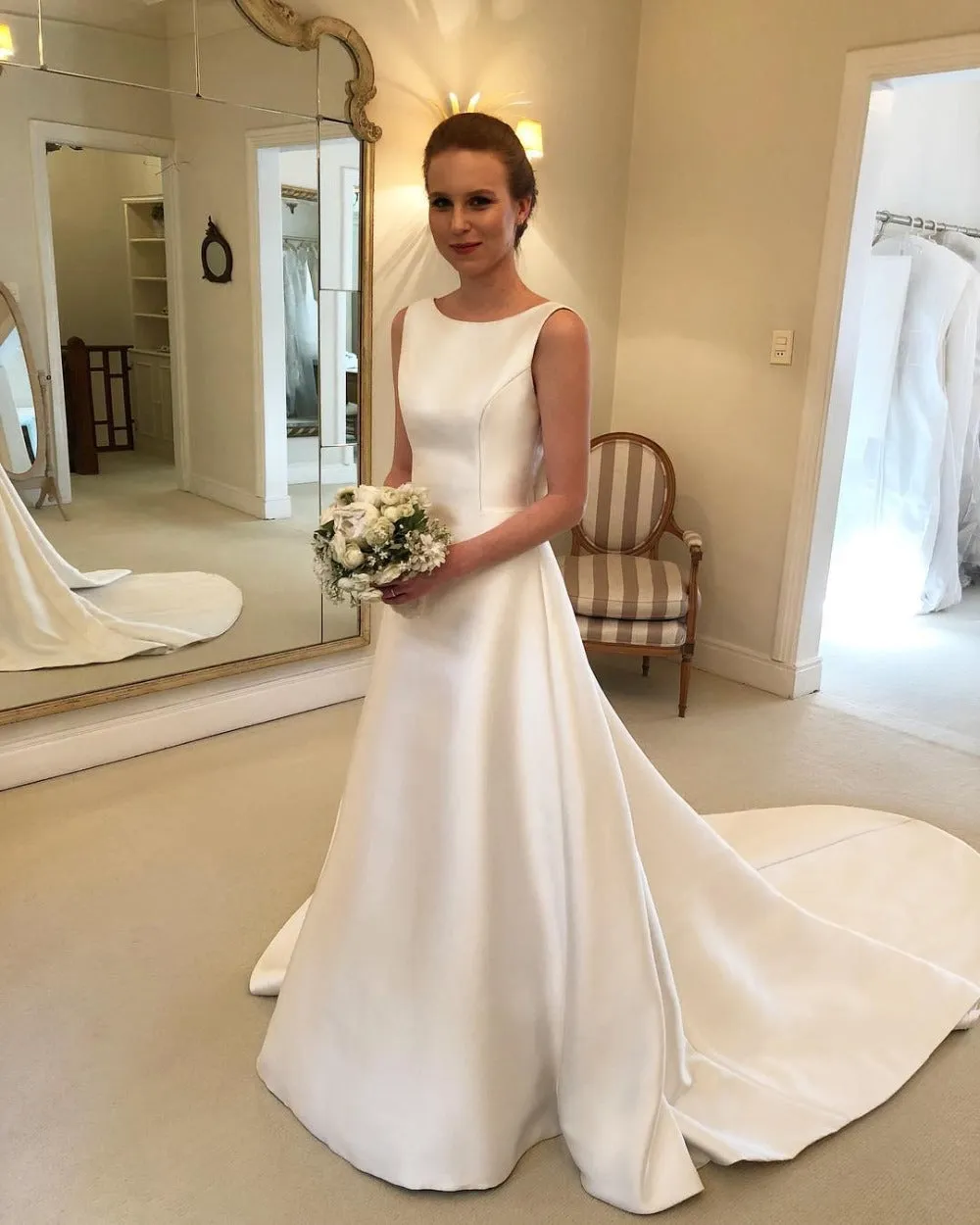 The Sales Rack-Bohemian Satin Bridal Dress With Bow Back