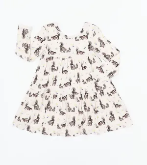 The Sleepy Sloth Berry Stinky Skunk Print Girls Tiered Long Sleeve Twirlie Dress