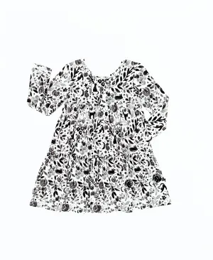 The Sleepy Sloth Salem Black Cats Fall Pumpkin Halloween Print Girls Tiered Long Sleeve Twirlie Dress