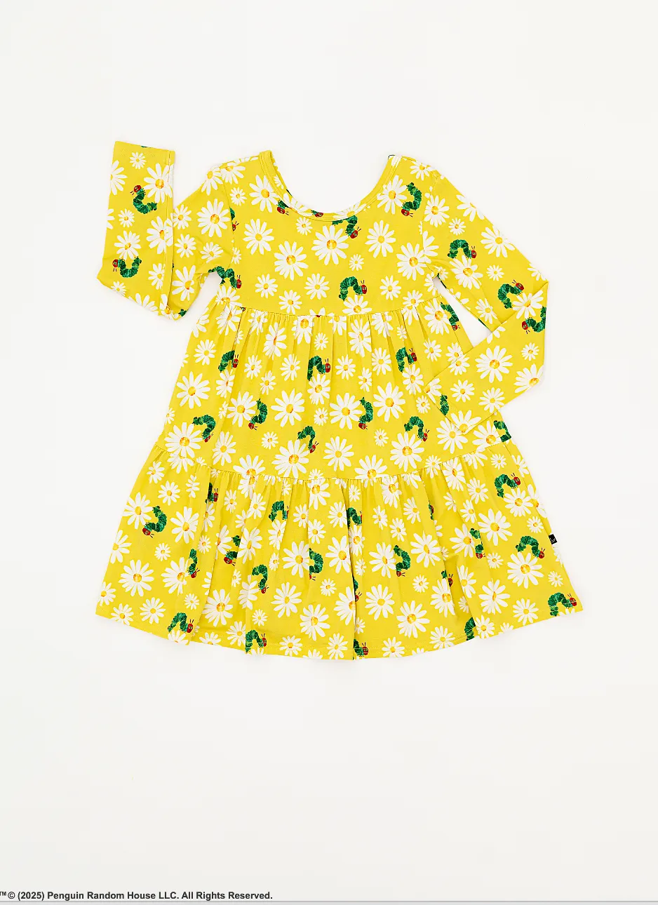 The Sleepy Sloth The World of Eric Carle™ Spring Daisy Print Girls Tiered Long Sleeve Twirlie Dress