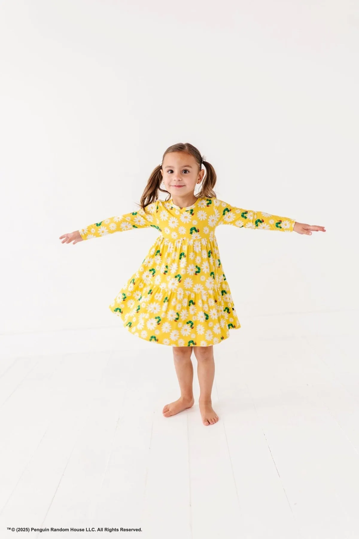 The Sleepy Sloth The World of Eric Carle™ Spring Daisy Print Girls Tiered Long Sleeve Twirlie Dress