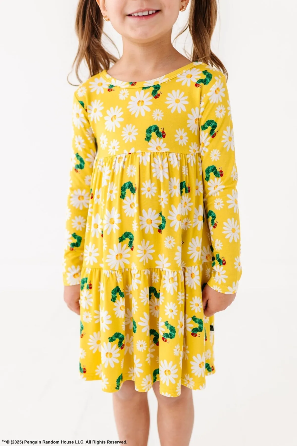 The Sleepy Sloth The World of Eric Carle™ Spring Daisy Print Girls Tiered Long Sleeve Twirlie Dress