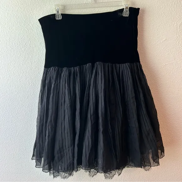 Tracy Reese silk velvet lace black skirt size 10 party festive holiday formal