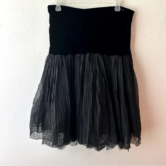 Tracy Reese silk velvet lace black skirt size 10 party festive holiday formal