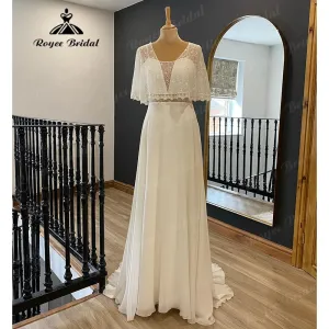 trouwjurk Vintage Lace Bodice Chiffon Boho Beach Wedding Dress for Bride Bohemian Wedding Gown Custom Made Vestido Noiva