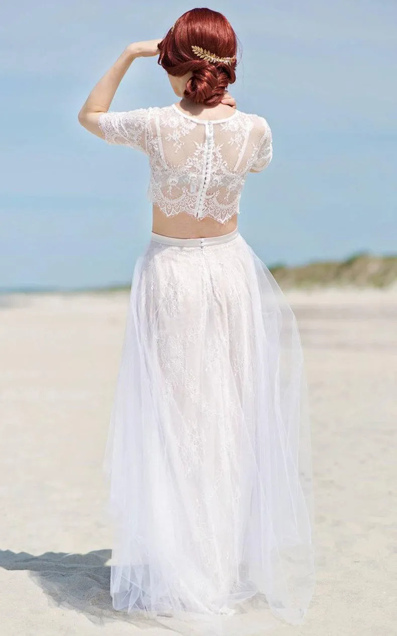 Tulle&Lace&Satin Dress With Button&Zipper-106266