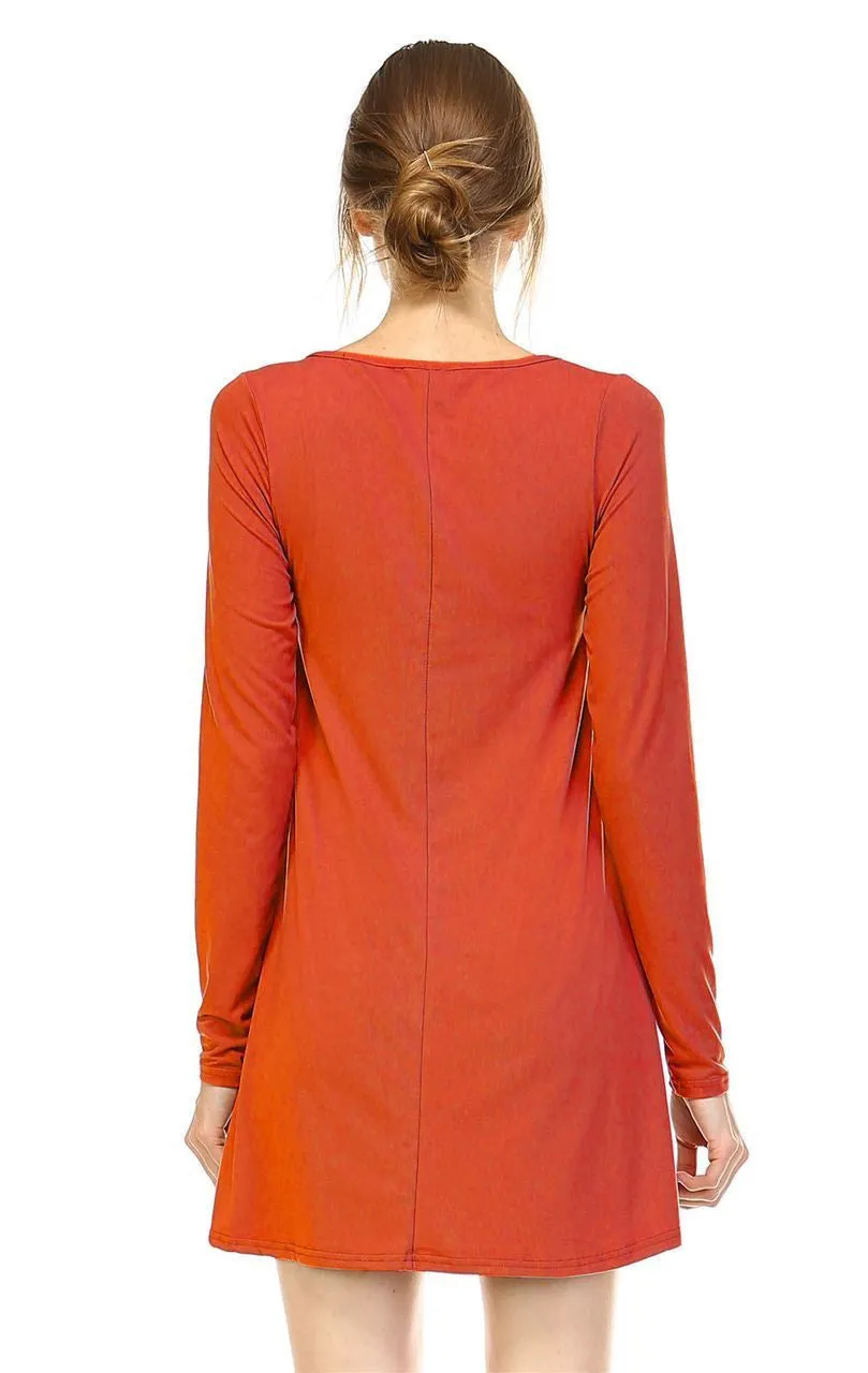 Tunic Top Long Sleeve Trapeze Dress Rust