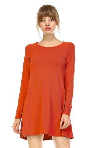 Tunic Top Long Sleeve Trapeze Dress Rust