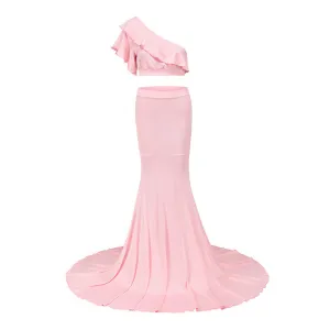 Two Pieces  One Shoulder Maternity Dress for Photo Shoot/ Baby Shower