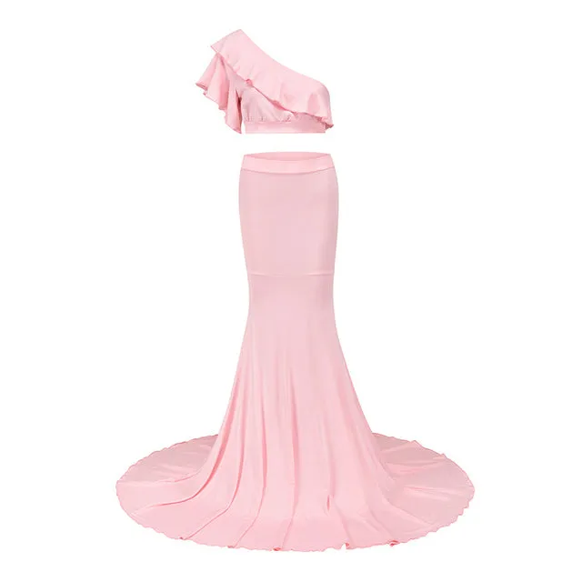 Two Pieces  One Shoulder Maternity Dress for Photo Shoot/ Baby Shower
