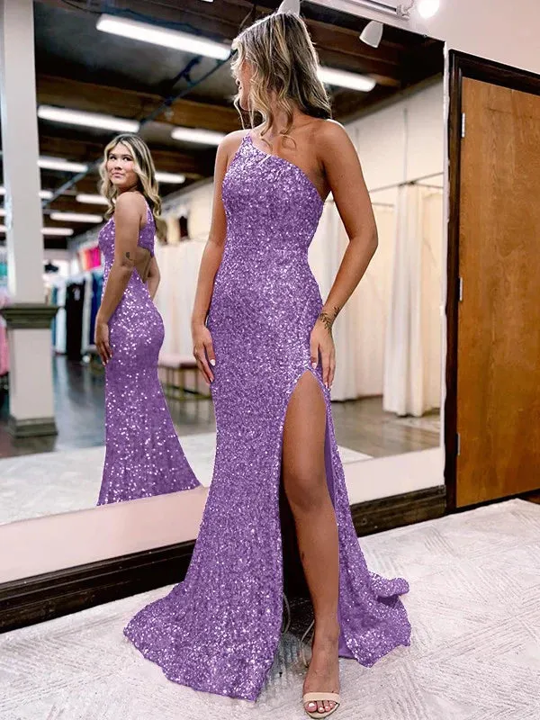 V Neck Long Glitter Prom Dresses Mermaid Evening Dress Sequins Slit