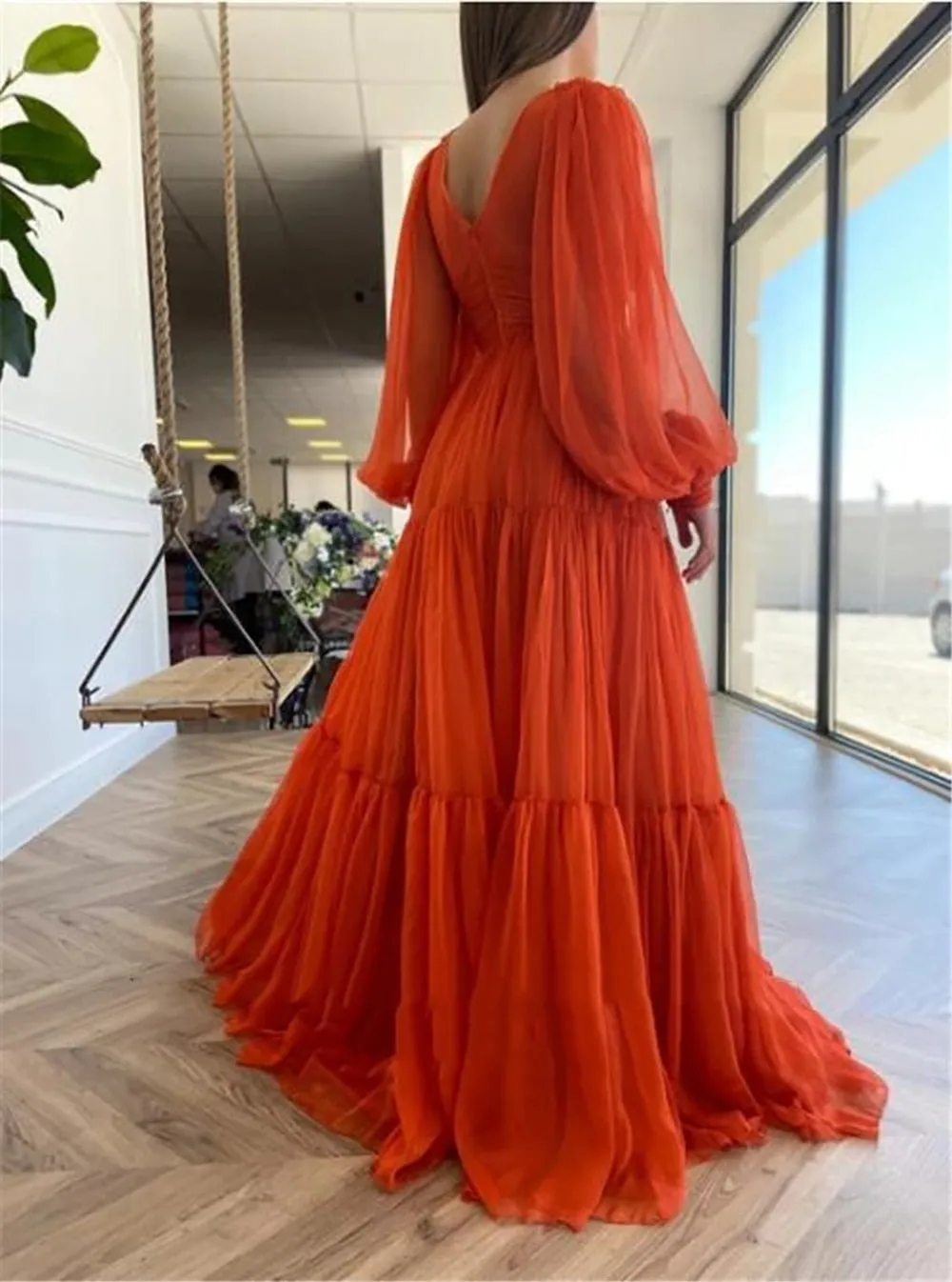 V-Neck Pleats Chiffon Princess Evening Gowns