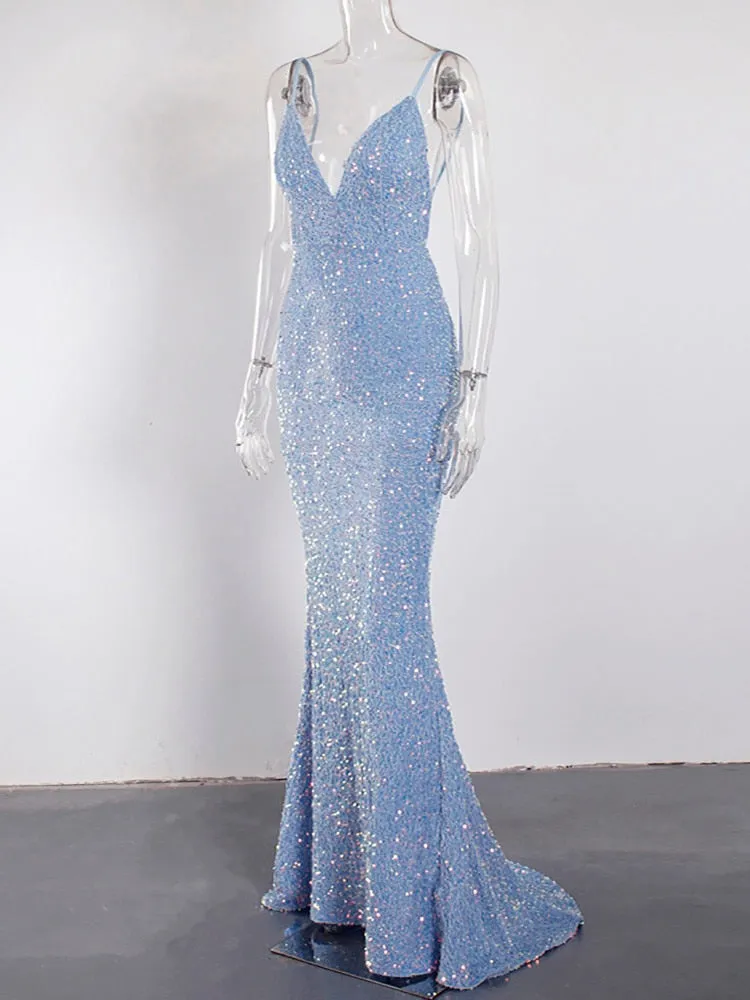 V-Neck Sleeveless Velvet Prom Evening Long Dress