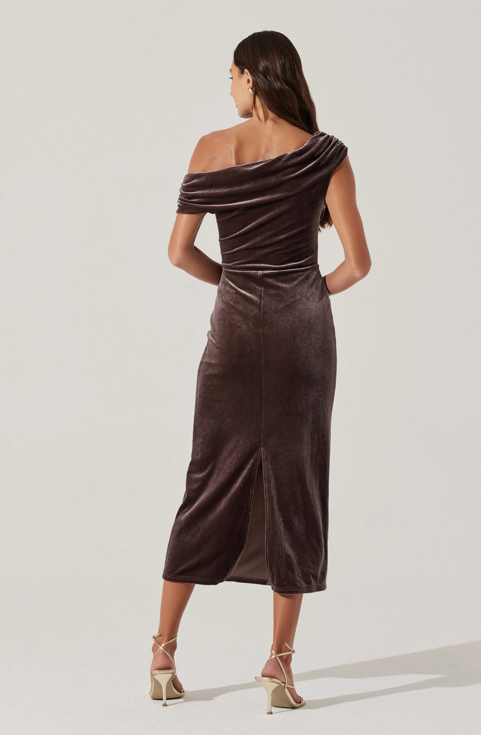 Velvet Off Shoulder Midi Dress