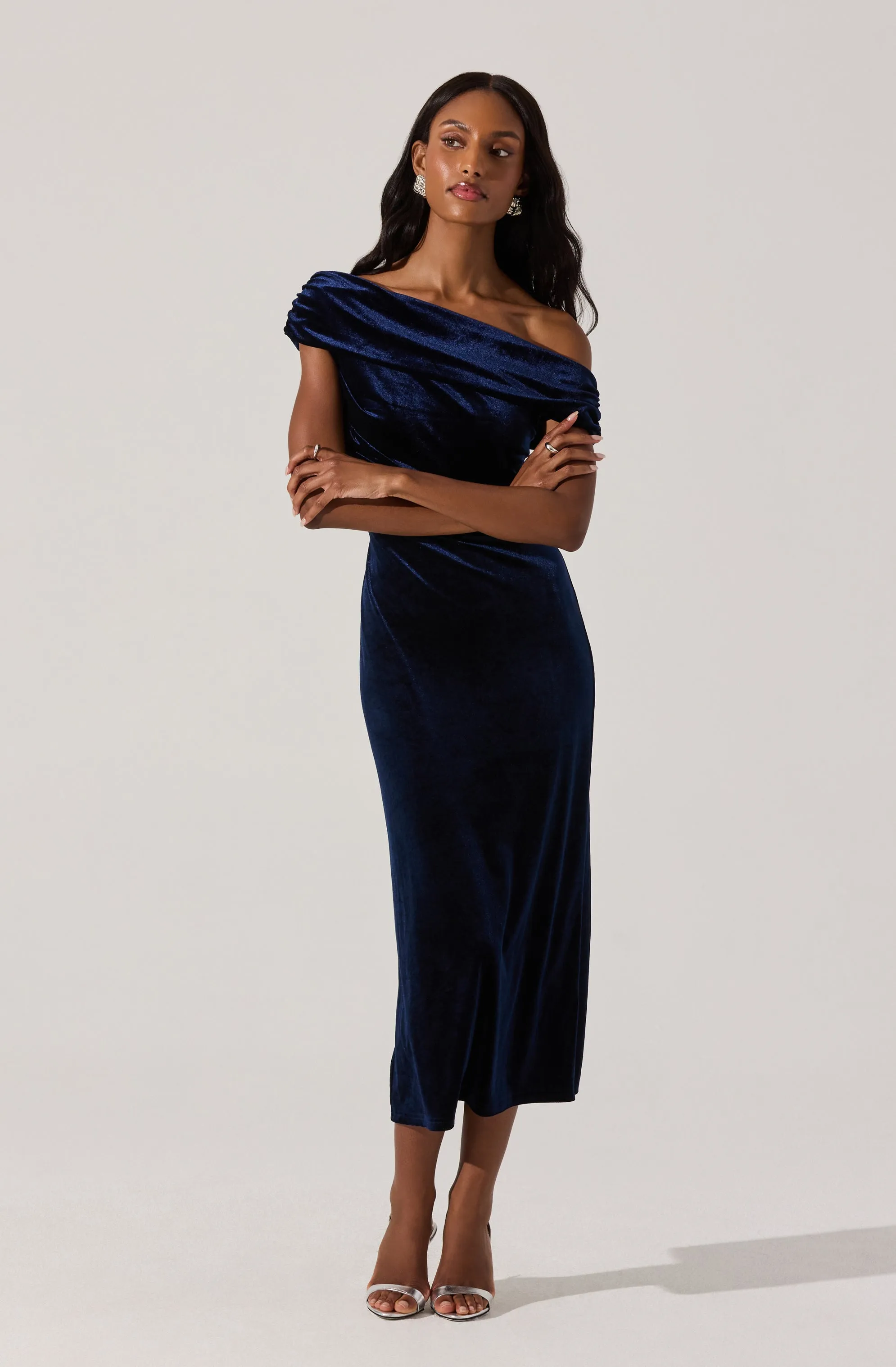 Velvet Off Shoulder Midi Dress