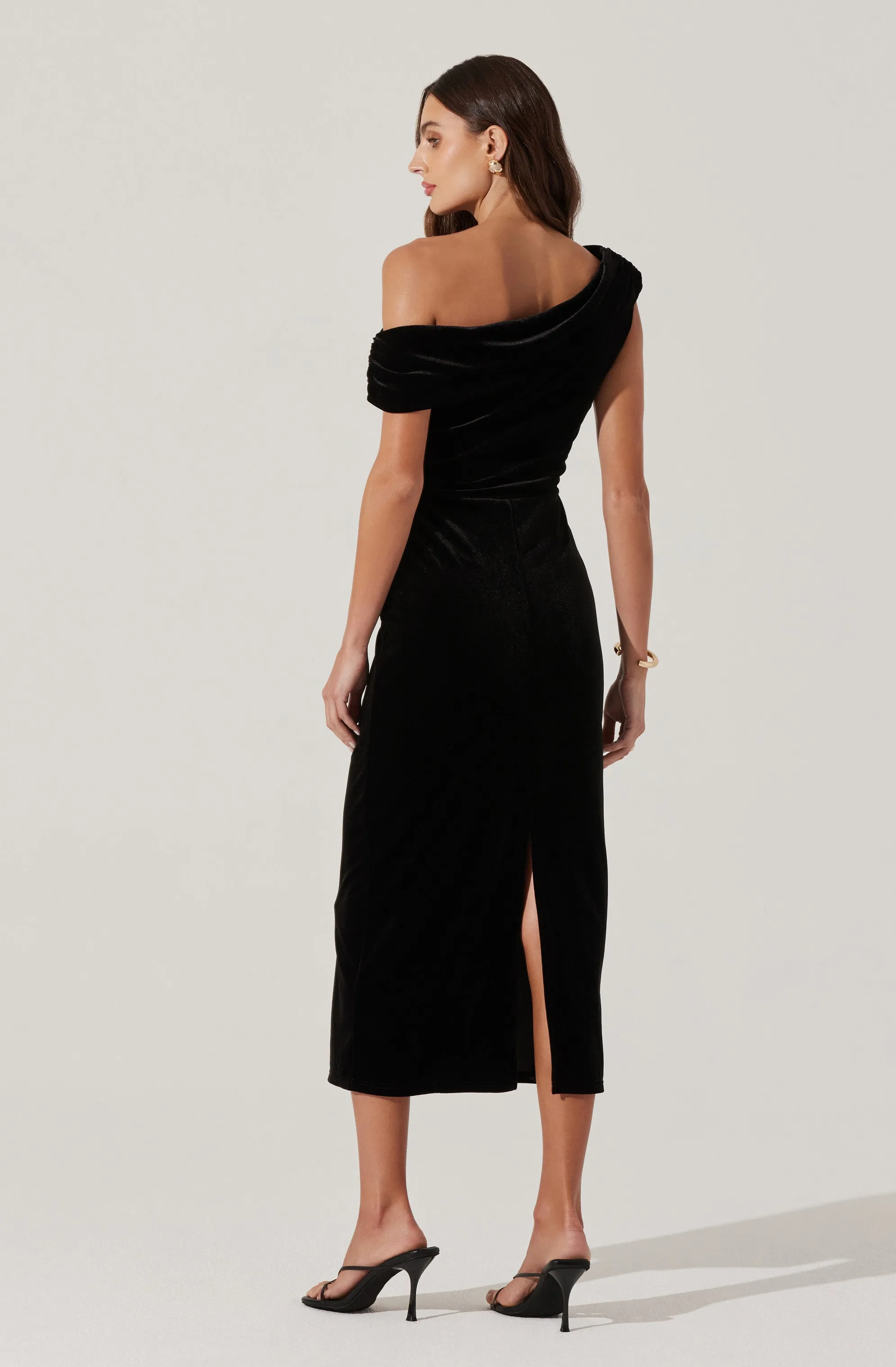 Velvet Off Shoulder Midi Dress