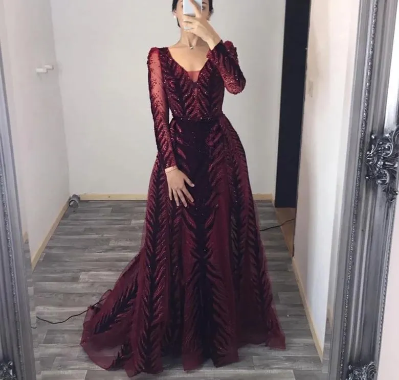 Velvet Wine Red Evening Dress