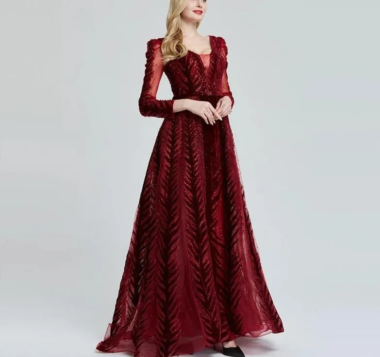 Velvet Wine Red Evening Dress