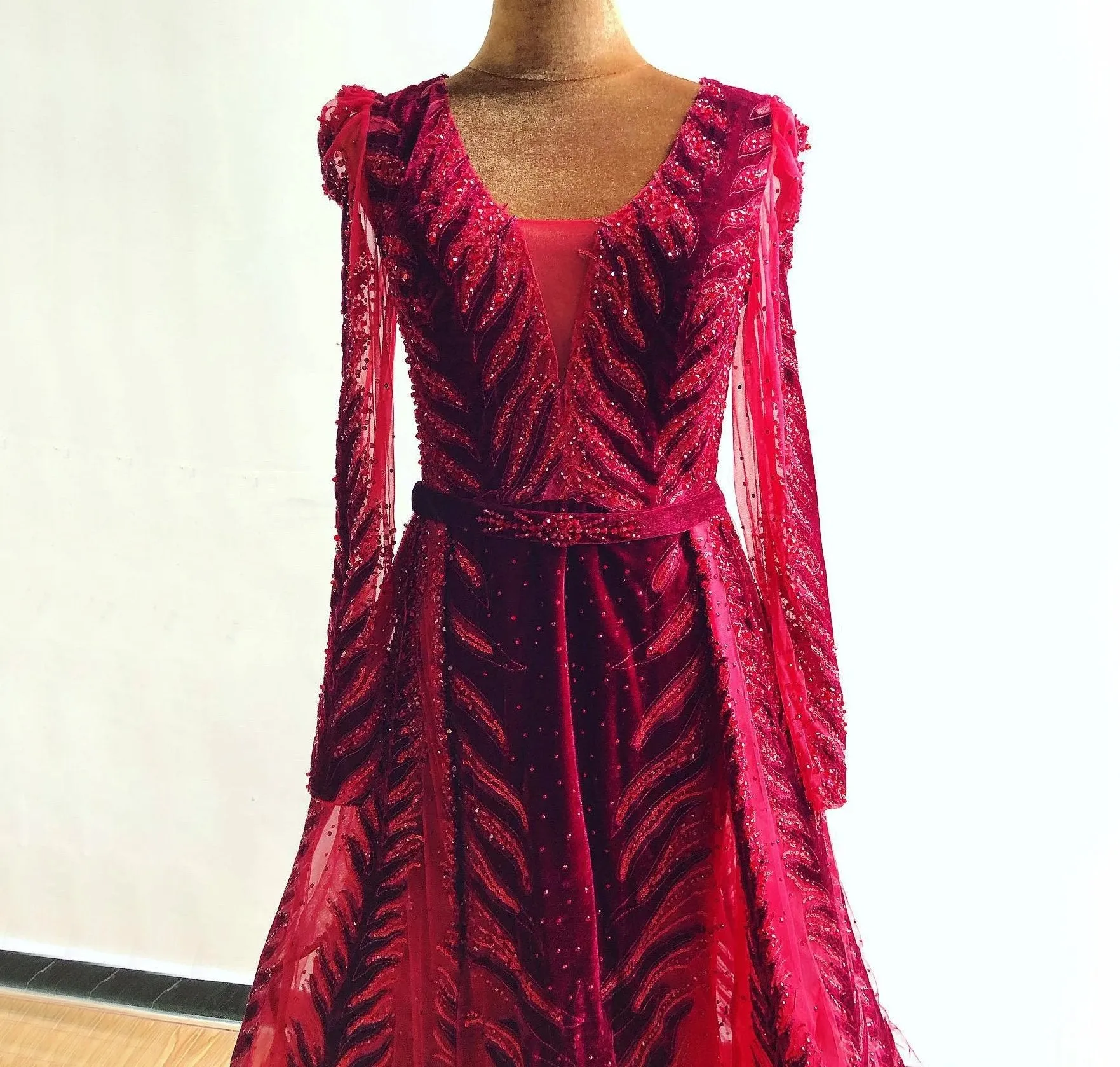 Velvet Wine Red Evening Dress