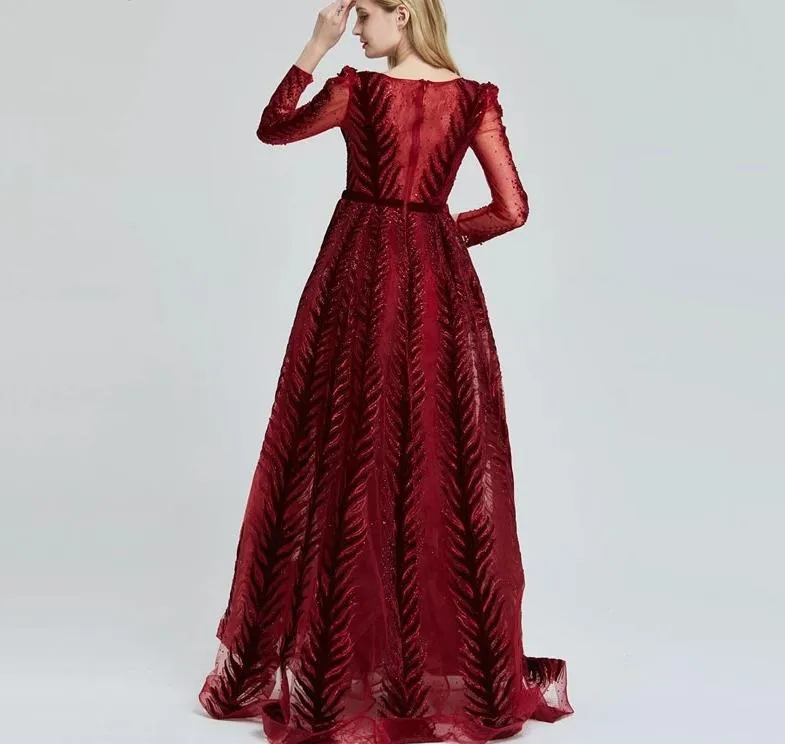 Velvet Wine Red Evening Dress