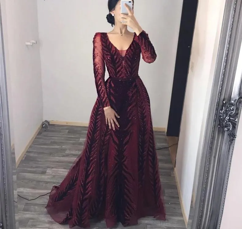 Velvet Wine Red Evening Dress
