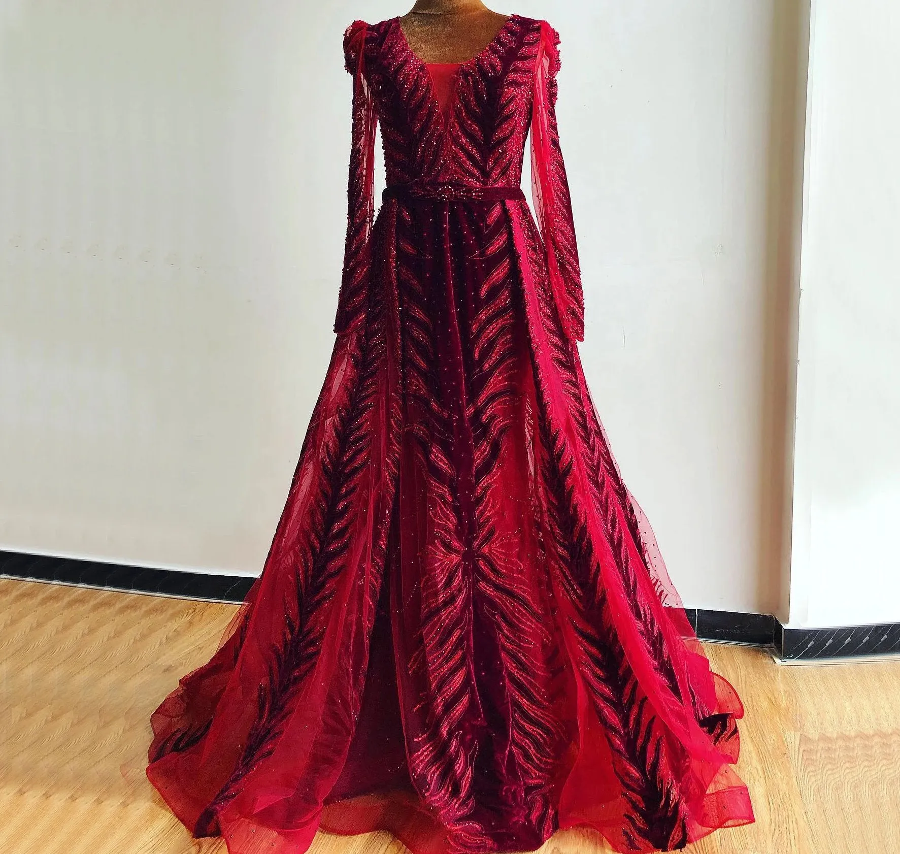 Velvet Wine Red Evening Dress