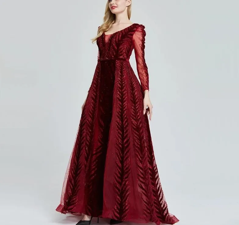 Velvet Wine Red Evening Dress