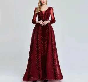 Velvet Wine Red Evening Dress
