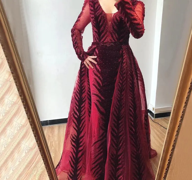 Velvet Wine Red Evening Dress