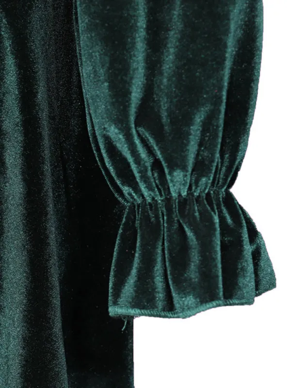 Velvet Wrap Mini Dress with Long Sleeves and Tie Waist