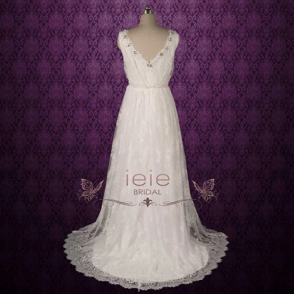 Vintage Bohemian Style Lace Wedding Dress with V Neckline | AMICE