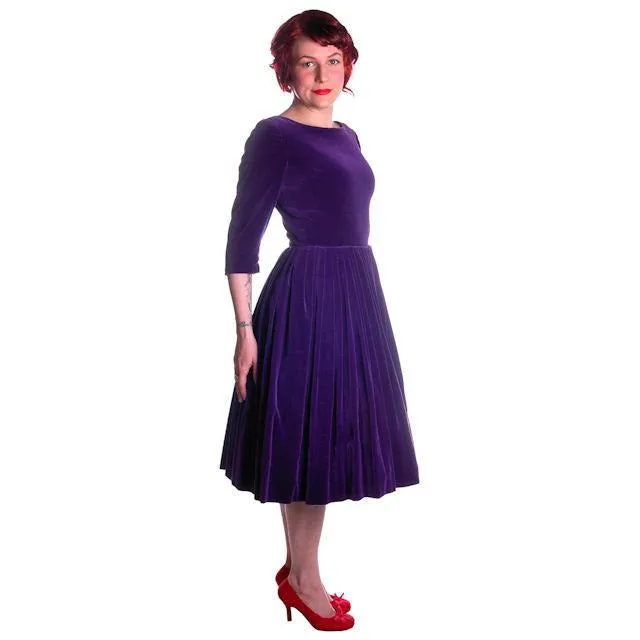 Vintage Dress Full Skirt Grape Purple Velvet  1950's 37-26-Free