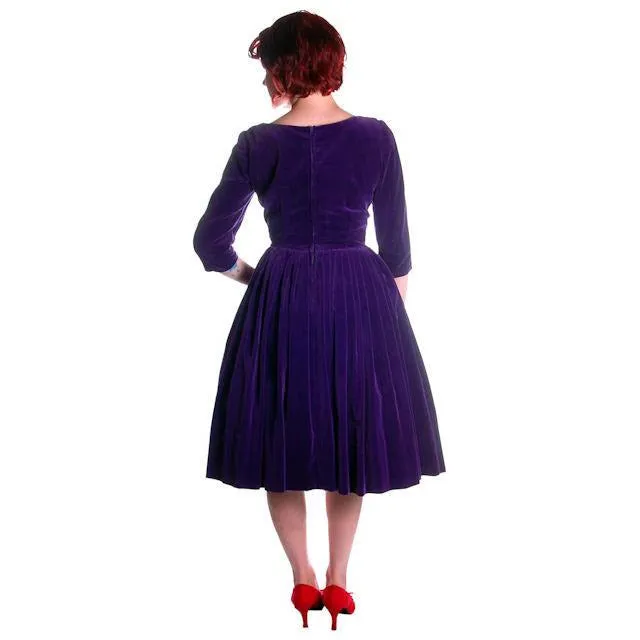 Vintage Dress Full Skirt Grape Purple Velvet  1950's 37-26-Free