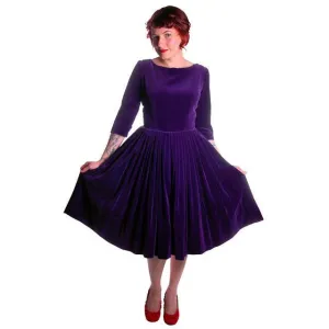 Vintage Dress Full Skirt Grape Purple Velvet  1950's 37-26-Free