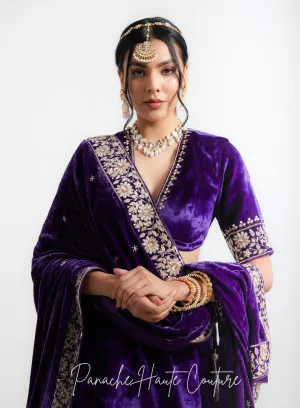 Violet Color Silk Velvet Shawl