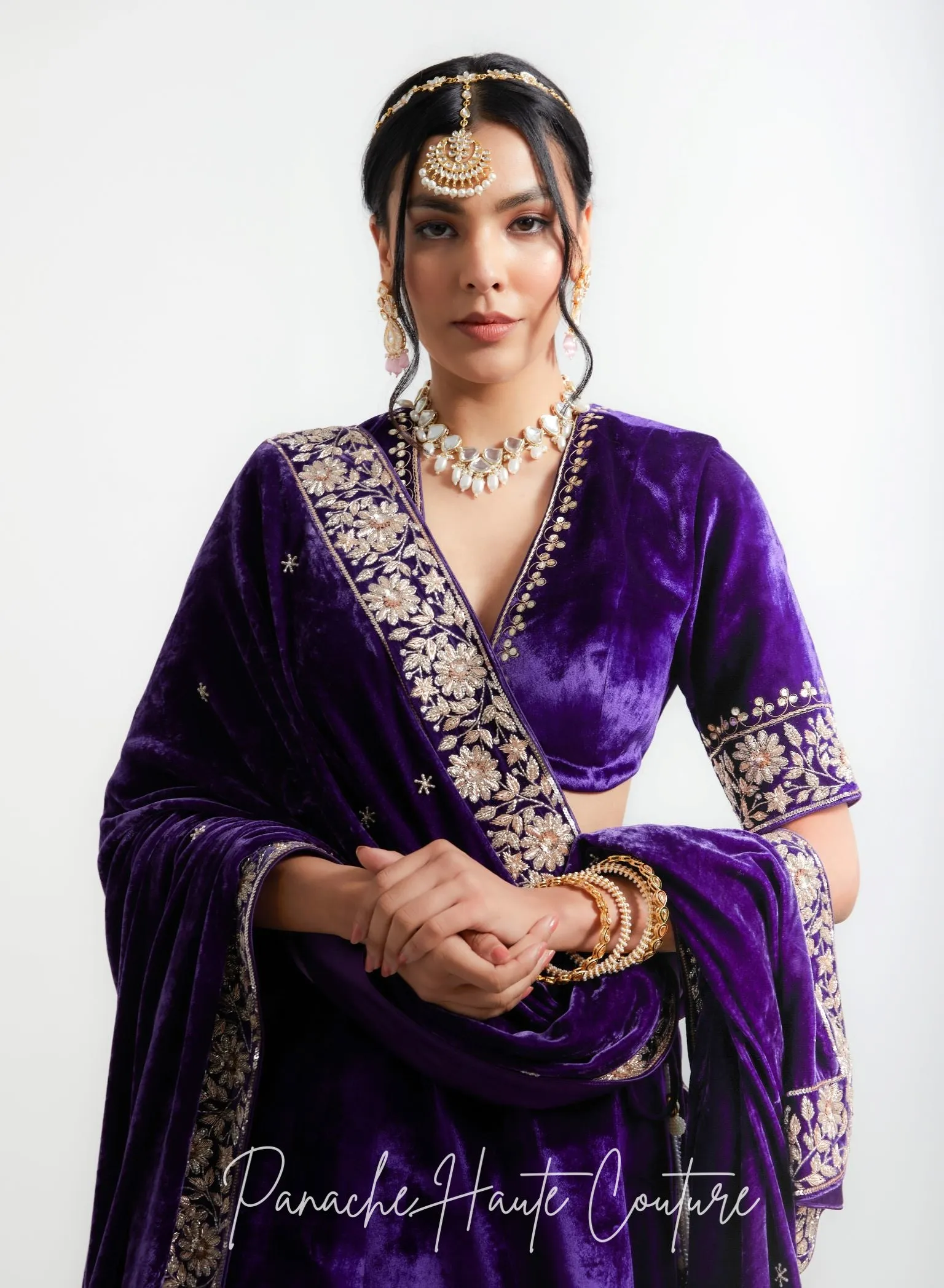 Violet Color Silk Velvet Shawl