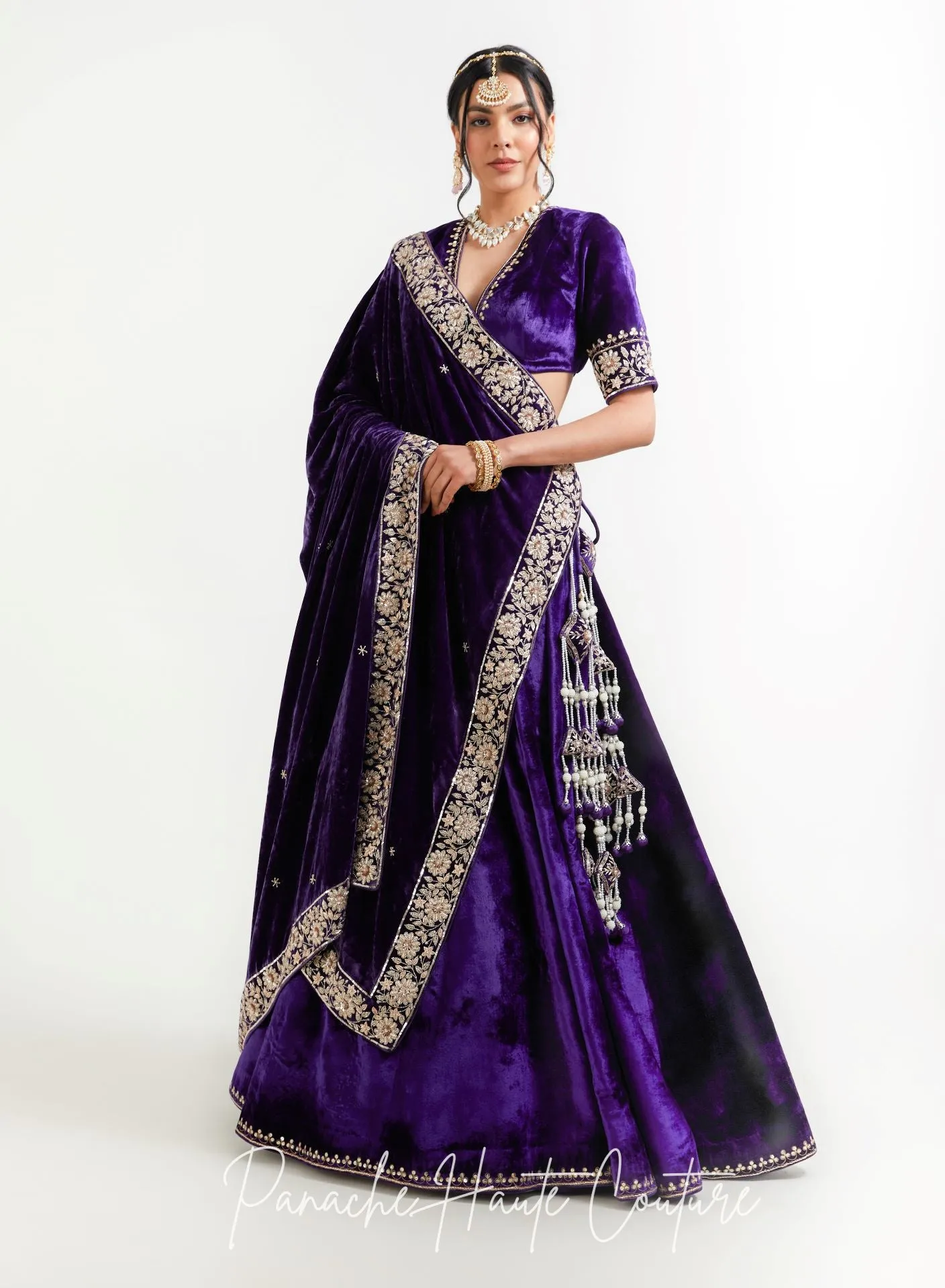 Violet Color Silk Velvet Shawl